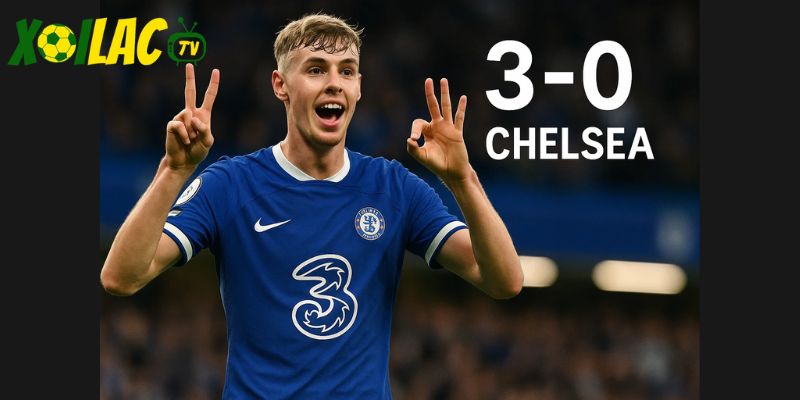 Hình ảnh Palmer ăn mừng, dự đoán tỷ số 3-0 nghiêng về Chelsea.